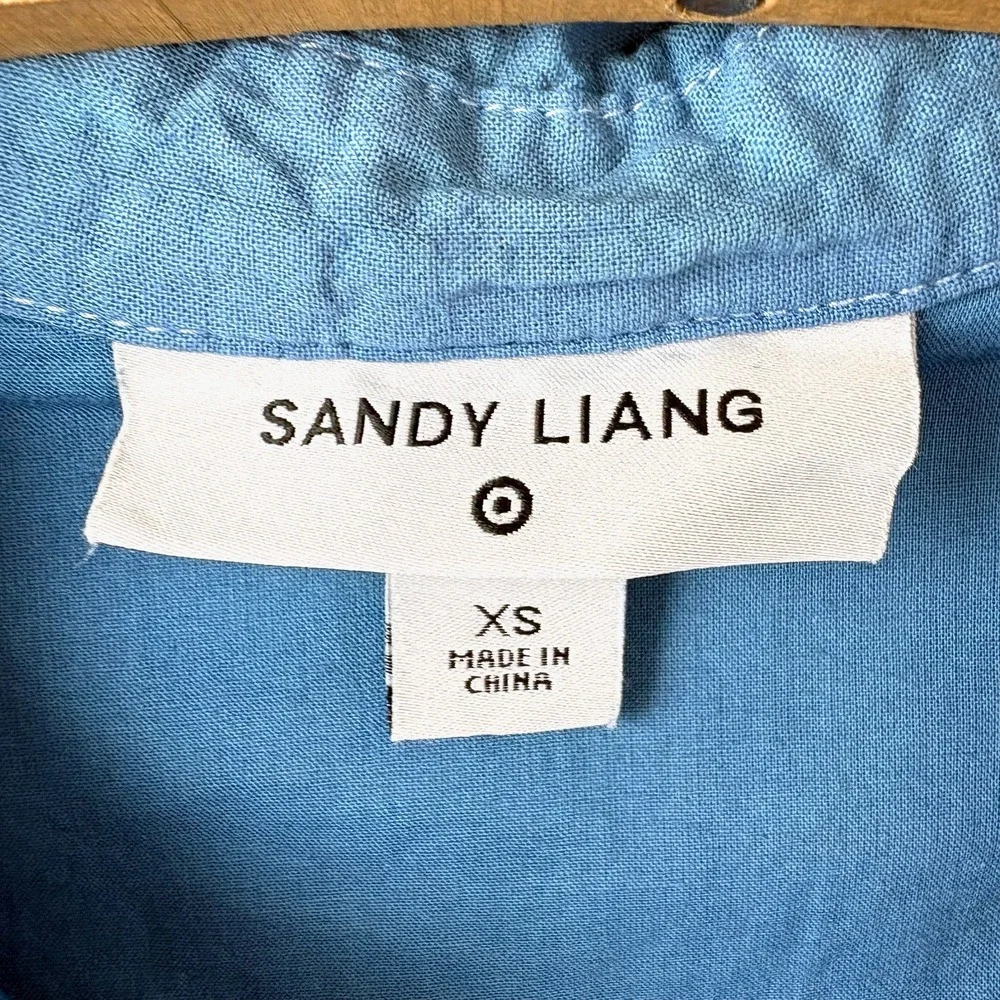 Sandy Liang Oversized Mini Shirt Dress XS Blue Crinkle Coquette Cottagecore Puff - Picture 2 of 10